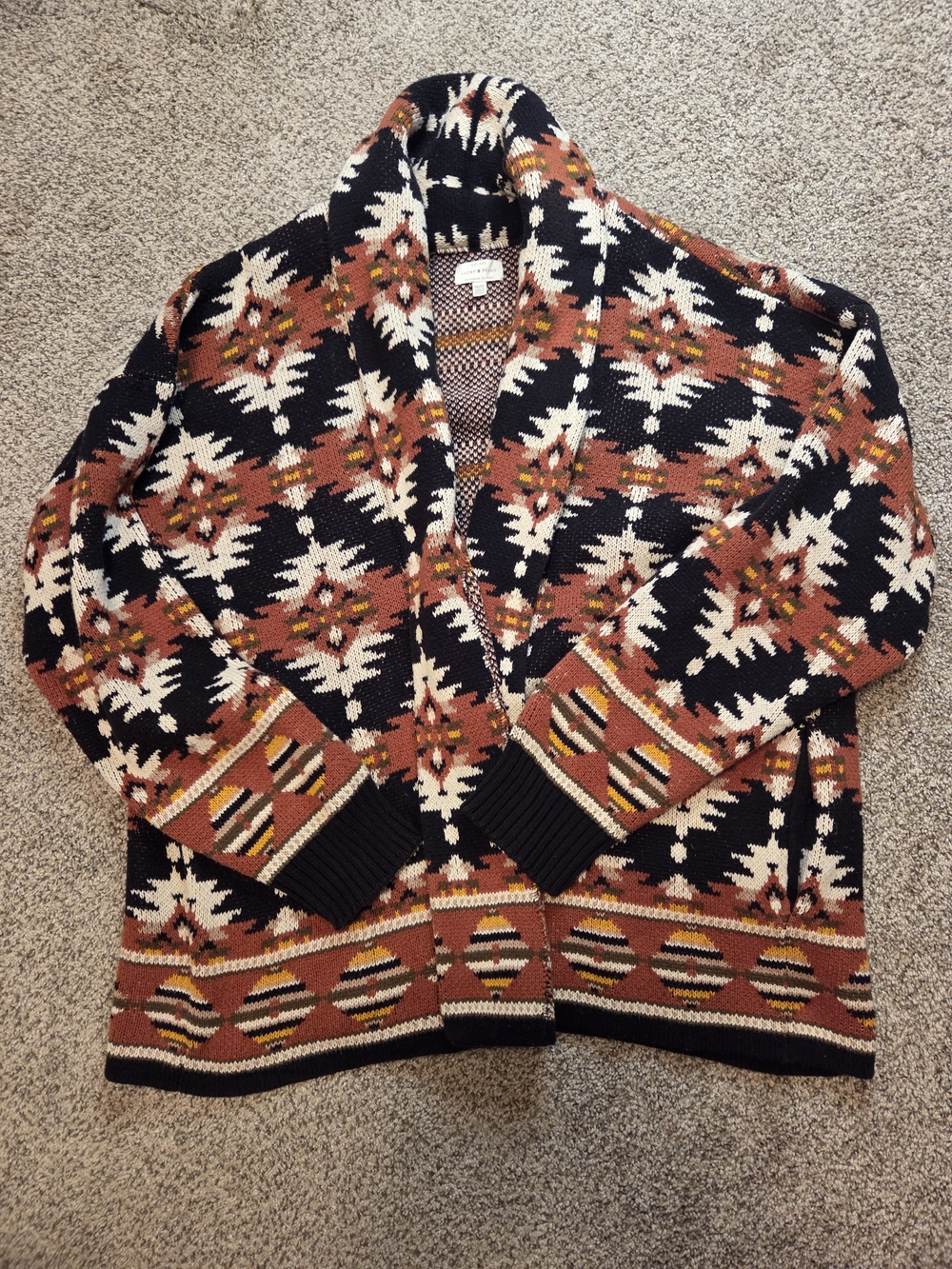 Lucky Brand Aztec Southwestern Cardigan Sweater Womens Plus Size 1X Shawl Collar